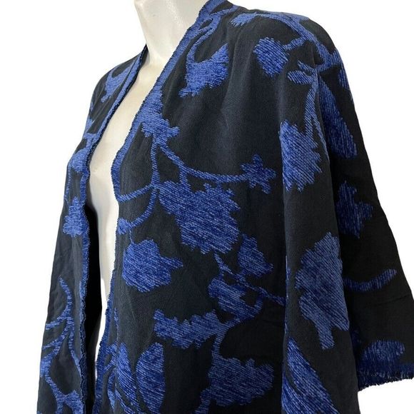Chicos Womens Floral Chenille Jacquard Ruana Wrap Poncho Kimono Blue One Size - Picture 8 of 15
